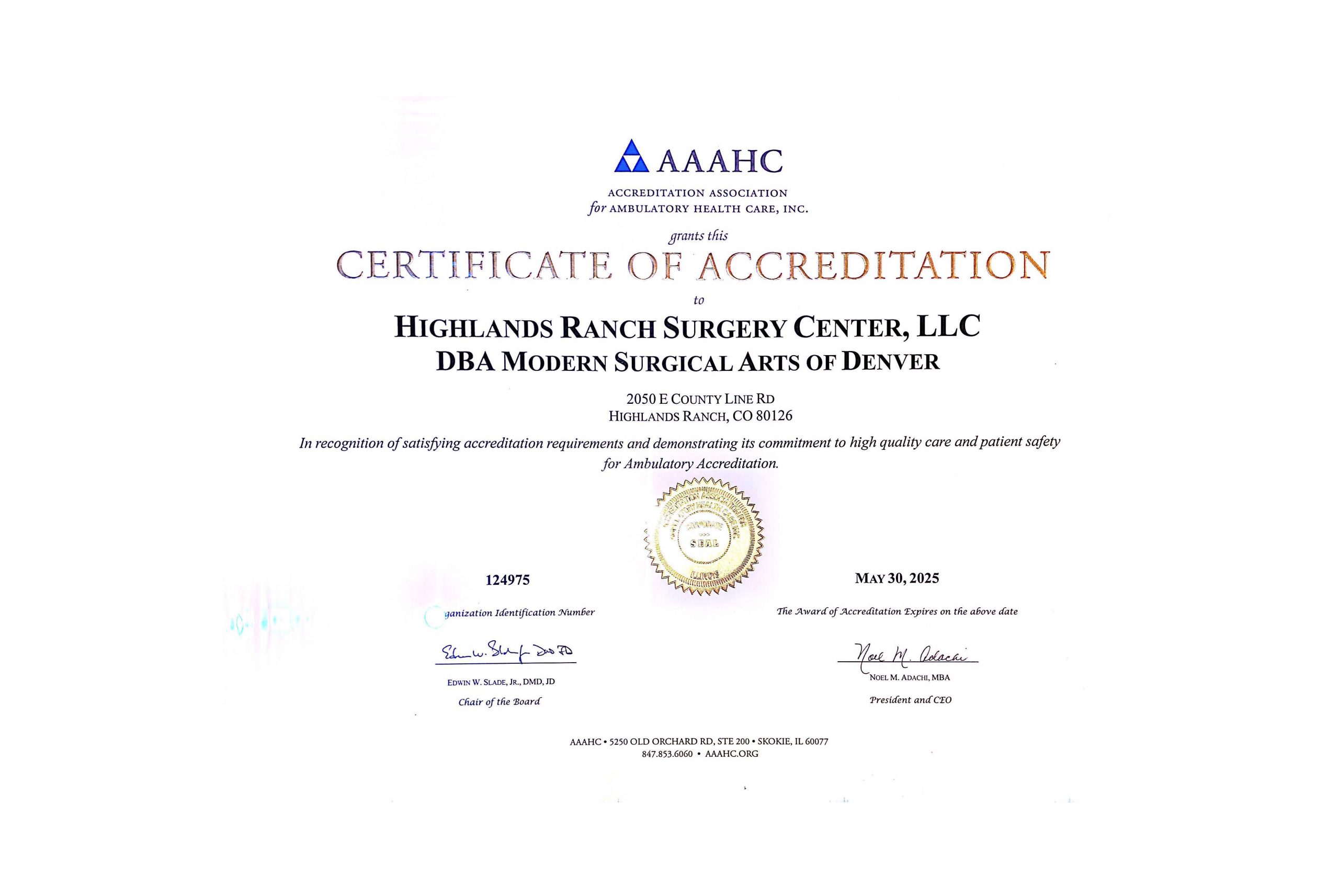 Accreditation Certificate for Ambulatory Health Care